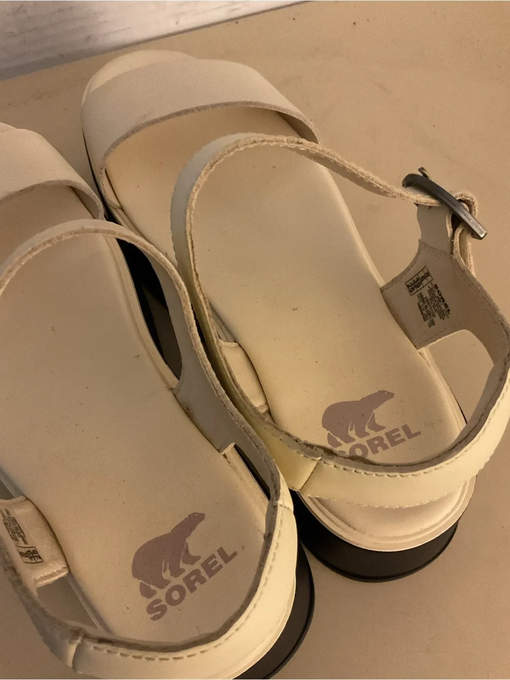 Sorel women crème leather platform wedge sandals US 8